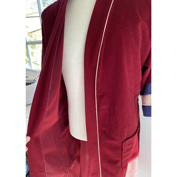 Vintage Mens Robe 80s 90s Retro Velour Color Block Pockets Belted Super Soft - Picture 10 of 10